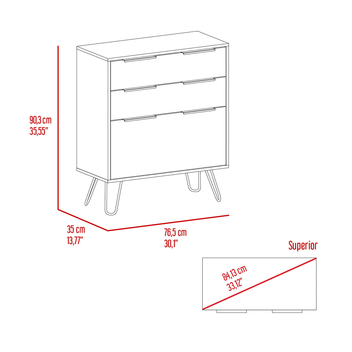 Cómoda Augusta Duna 76.5x90.3cm con Tres Cajones - Cajoneras y Comodas | Bylmo