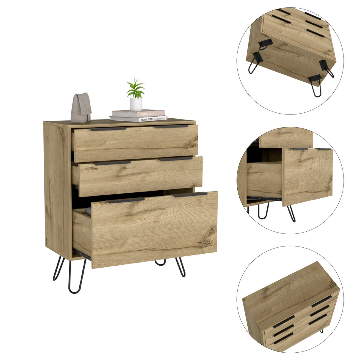 Cómoda Augusta Duna 76.5x90.3cm con Tres Cajones - Cajoneras y Comodas | Bylmo