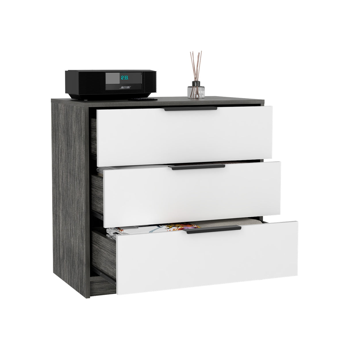 Cómoda Kaia Roble Gris 70x68.7cm Con Tres Cajones - Cajoneras y Comodas | Bylmo