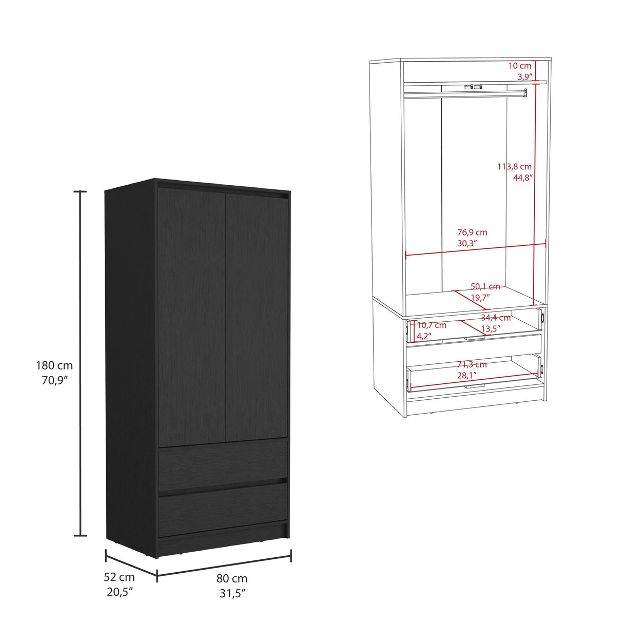 Closet Austin Wengue 80x180cm con Dos Cajones - Closets | Bylmo