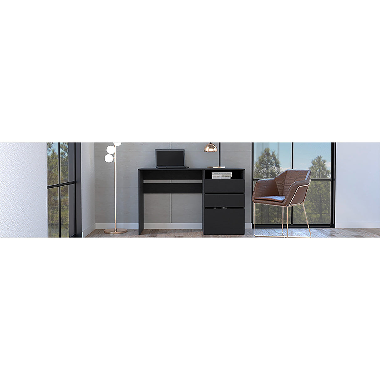 Escritorio Dublin Wengue 120.5x75.1cm Con Dos Cajones y Archivador - Escritorios | Bylmo