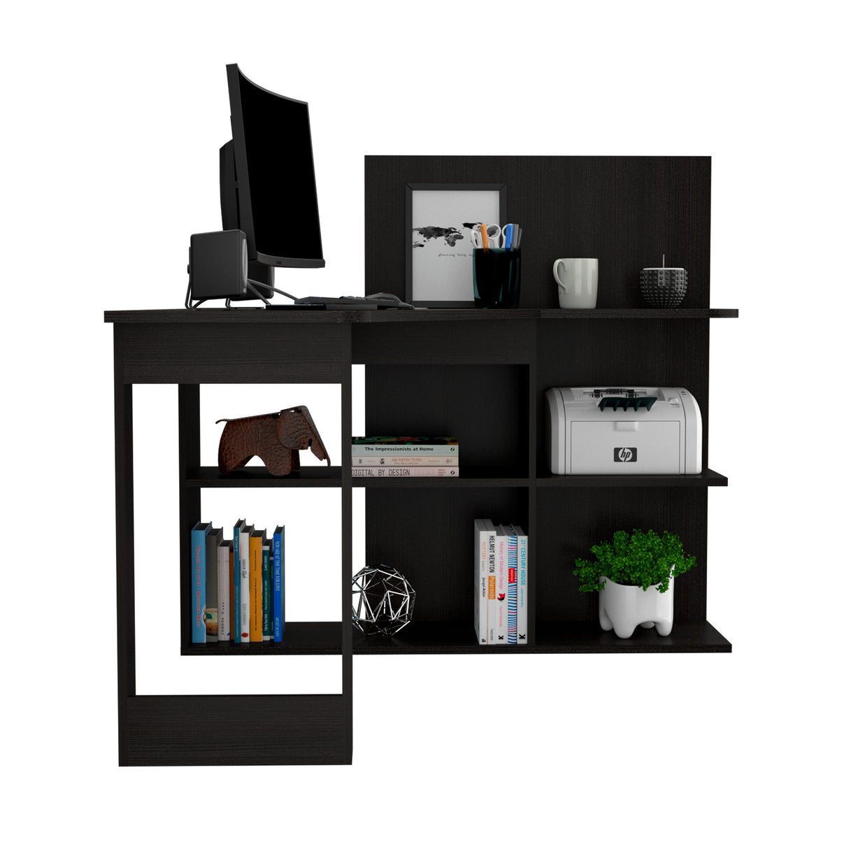 Escritorio en L Masai Wengue 131.5x110.6cm con Organizador de Libros - Escritorios | Bylmo