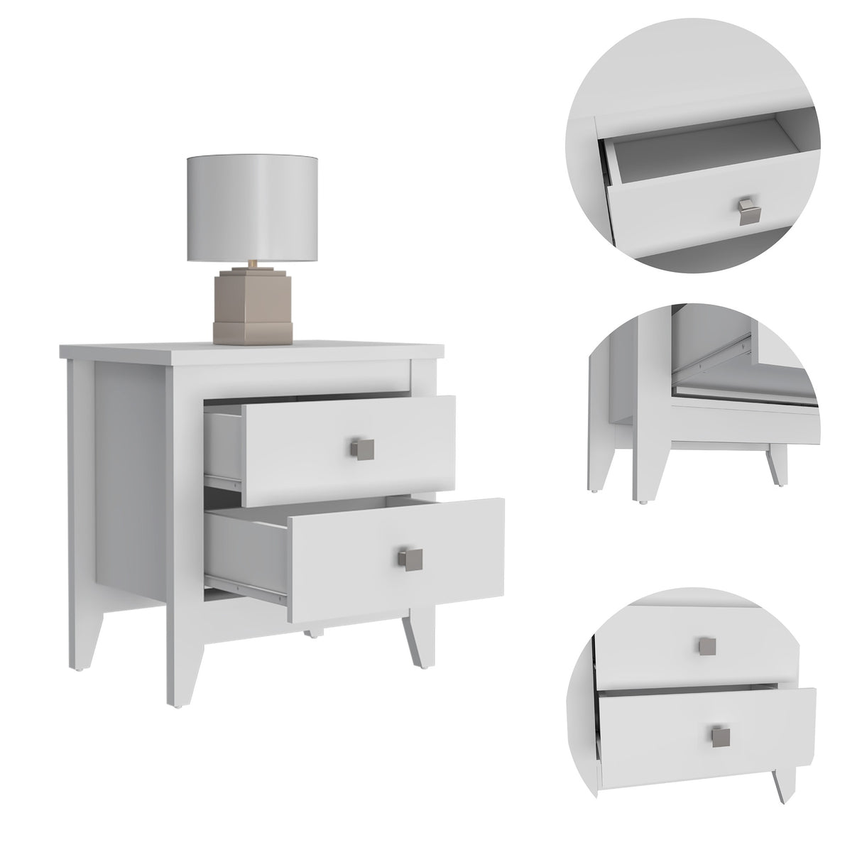 Mesa de Noche Amara Blanca 60x61.6 cm con Dos Cajones - Mesas de Noche | Bylmo