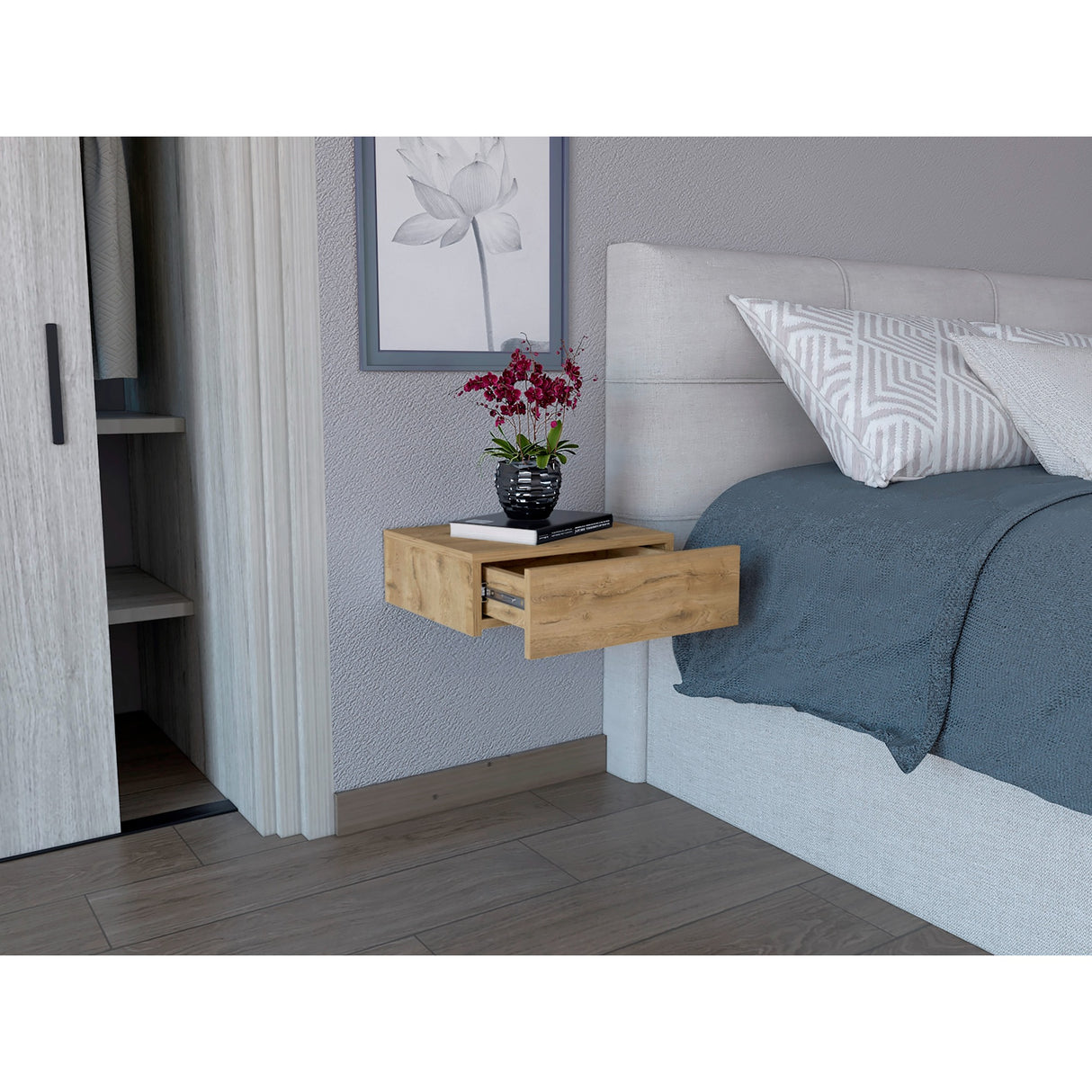 Mesa de Noche Milano Macadamia 40x13cm Flotante con Un Cajón - Mesas de Noche | Bylmo