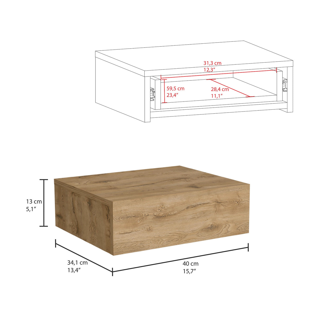 Mesa de Noche Milano Macadamia 40x13cm Flotante con Un Cajón - Mesas de Noche | Bylmo