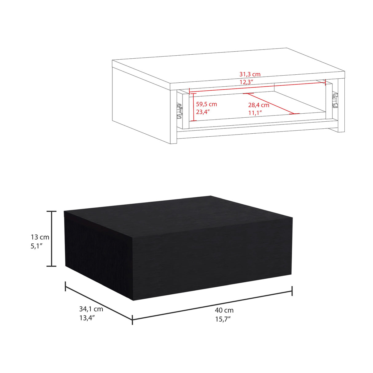 Mesa de Noche Milano Wengue 40x13cm Flotante con Un Cajón - Mesas de Noche | Bylmo