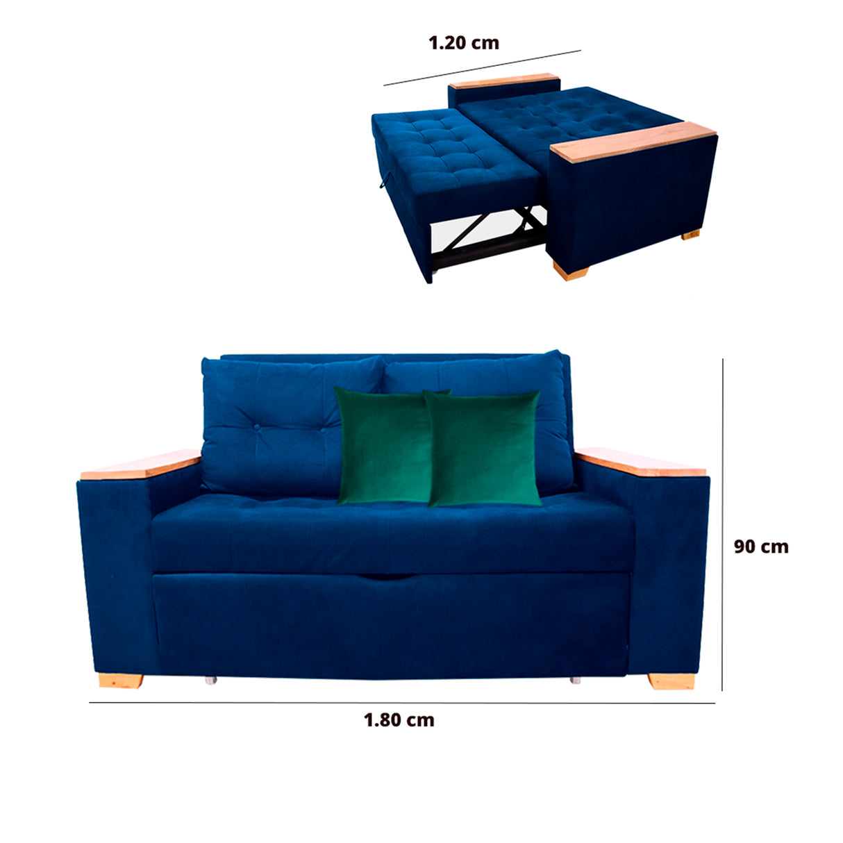 Sofá Cama Weber Azul Petróleo 180x90cm con Cuatro Cojines - Sofas y Poltronas | Bylmo