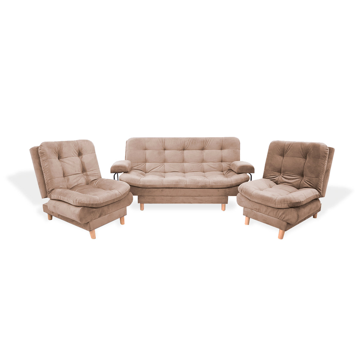 Sala Clic Clac Keller Camel 175x90cm con Dos Sillas Clic Clac y Un Sofá Cama - Sofas y Poltronas | Bylmo