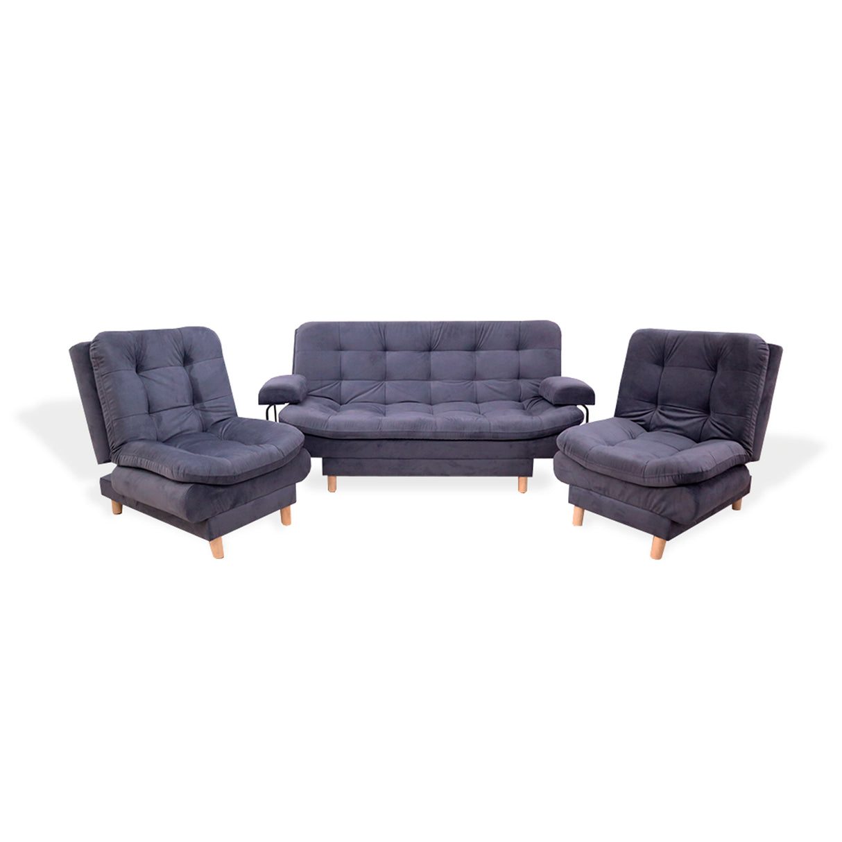 Sala Clic Clac Keller Gris 175x90cm con Dos Sillas Clic Clac y Un Sofá Cama - Sofas y Poltronas | Bylmo