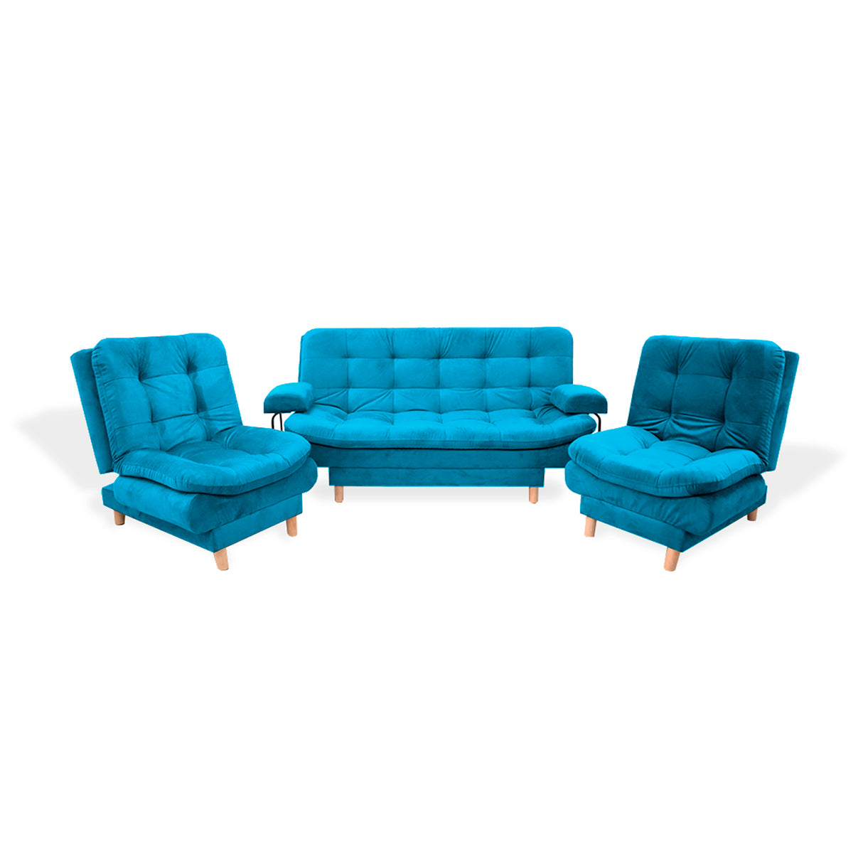 Sala Clic Clac Keller Turquesa 175x90cm con Dos Sillas Clic Clac y Un Sofá Cama - Sofas y Poltronas | Bylmo