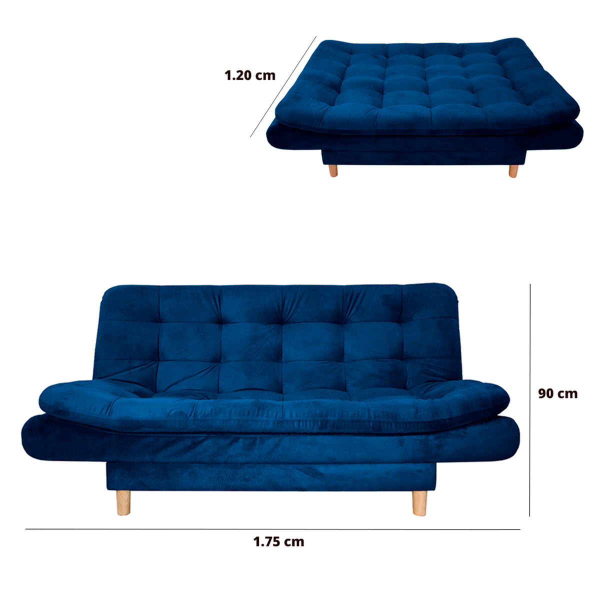 Sofá Cama Meier Azul Petróleo 175x90cm con Dos Cojines - Sofas y Poltronas | Bylmo