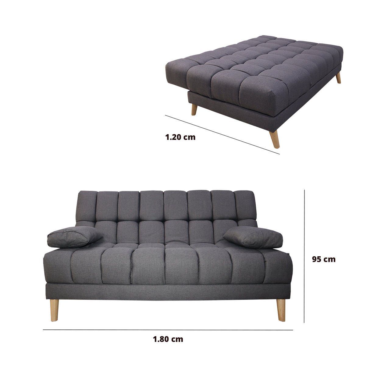 Sofá Cama Baumann Gris 180x90cm con Cuatro Cojines - Sofas y Poltronas | Bylmo