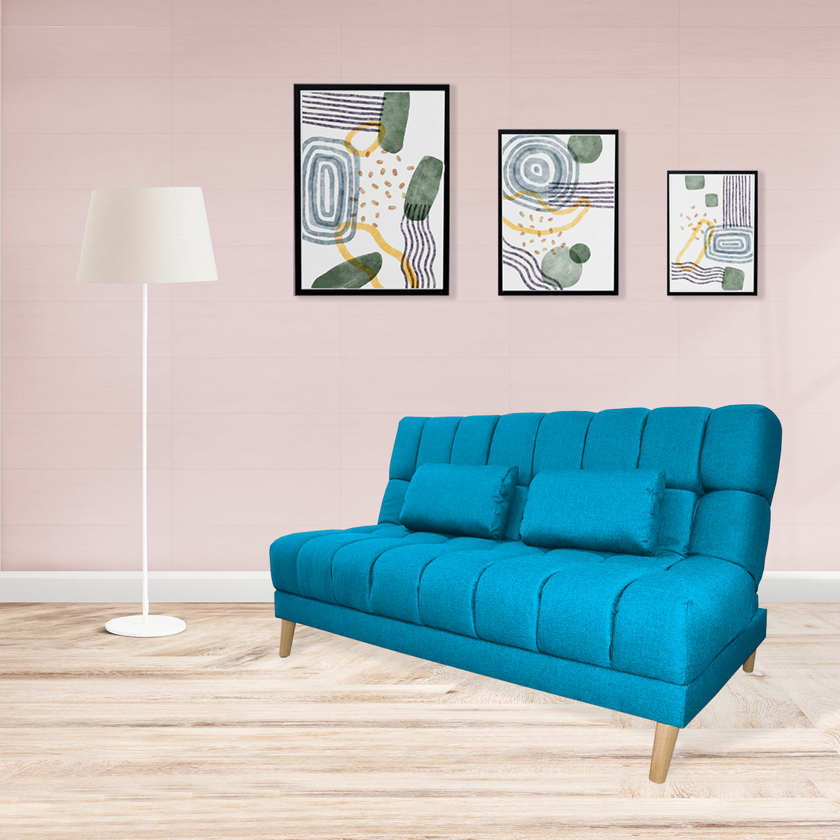 Sofá Cama Baumann Turquesa 180x90cm con Cuatro Cojines - Sofas y Poltronas | Bylmo