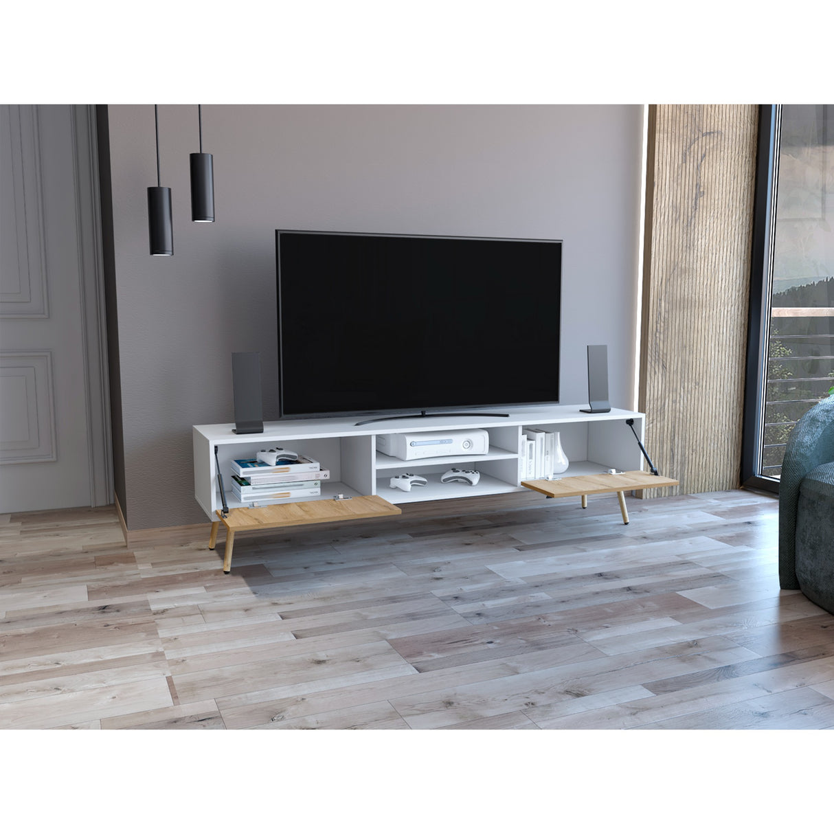 Rack de TV Huna Macadamia 180x48cm Para TV hasta 75 Pulgadas - MUEBLES DE TV | Bylmo