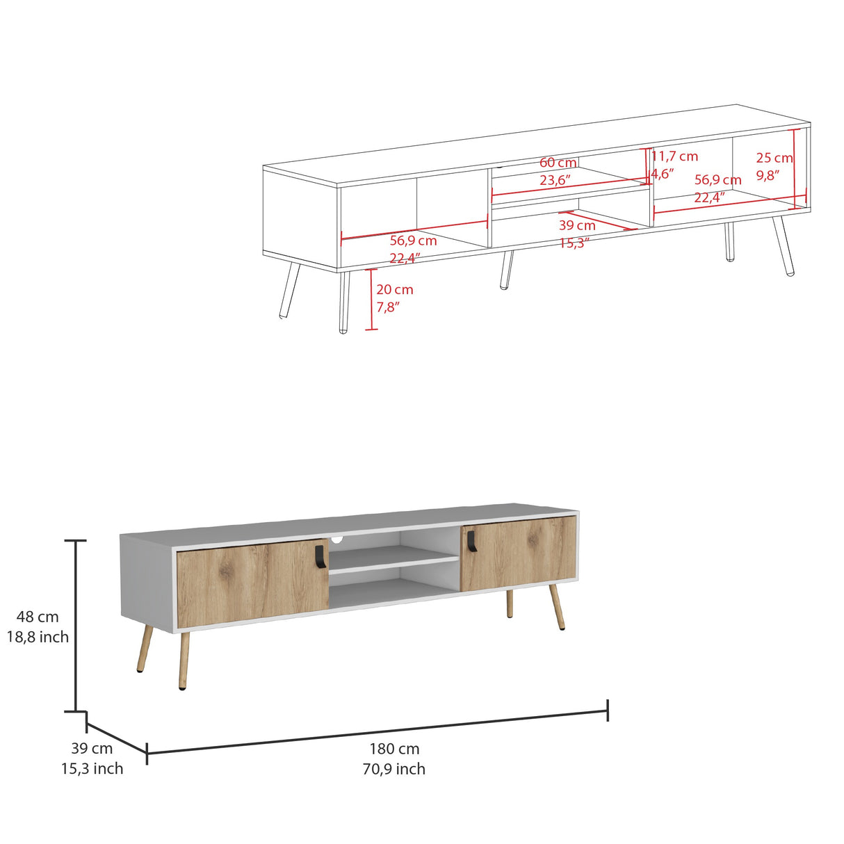 Rack de TV Huna Macadamia 180x48cm Para TV hasta 75 Pulgadas - MUEBLES DE TV | Bylmo