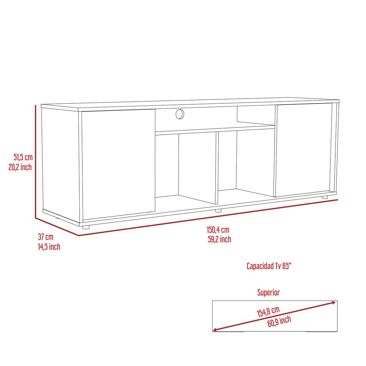 Rack de TV Prana Wengue 150.4x51.5cm Para TV hasta 65 Pulgadas - Muebles de TV | Bylmo