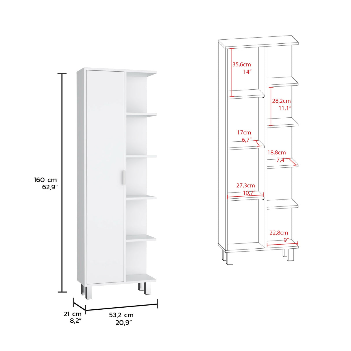 Armario de Baño Crovie Blanco 53.2x160cm con Entrepaños - Muebles para Baño | Bylmo