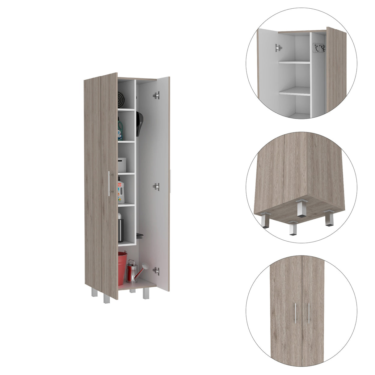Organizador de Aseo Nala Ceniza 51.2x181.2cm con Colgadero de Escobas - Muebles de Aseo y Ropas | Bylmo