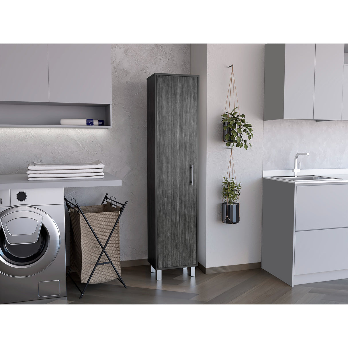 Organizador de Aseo Laska Roble Gris 40x180cm con con Colgadero de Escobas - MUEBLES DE ASEO Y ROPAS | Bylmo