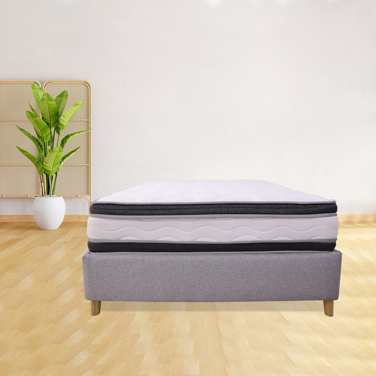 Combo Base Cama y Colchón Blaser Gris Claro 120x190cm Semidoble - Camas | Bylmo