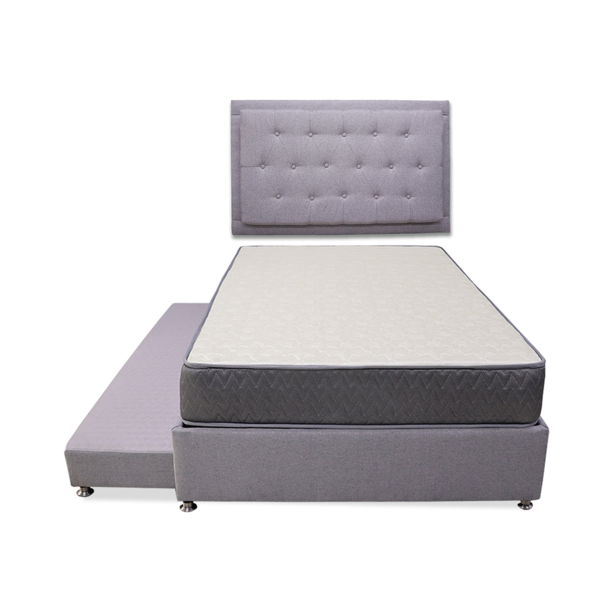 Combo Cama Tarima y Colchón Tanner Gris Claro 120x190cm Semidoble con Espaldar - Camas | Bylmo