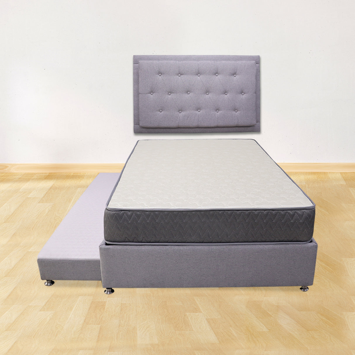 Combo Cama Tarima y Colchón Tanner Gris Claro 120x190cm Semidoble con Espaldar - Camas | Bylmo
