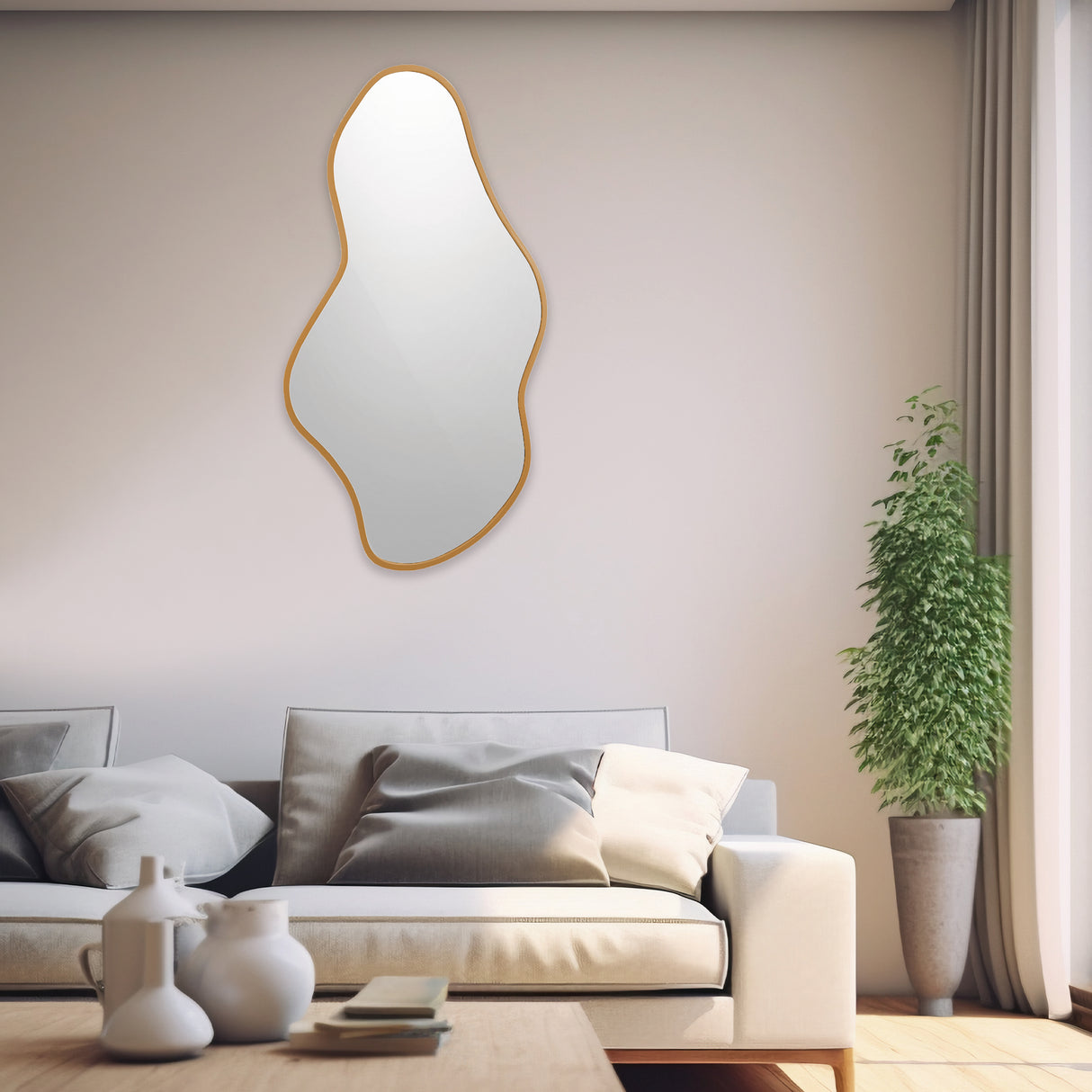 Espejo Dalí Asimétrico Dorado 70x120cm con Marco en Madera MDF - Espejos Decorativos | Bylmo
