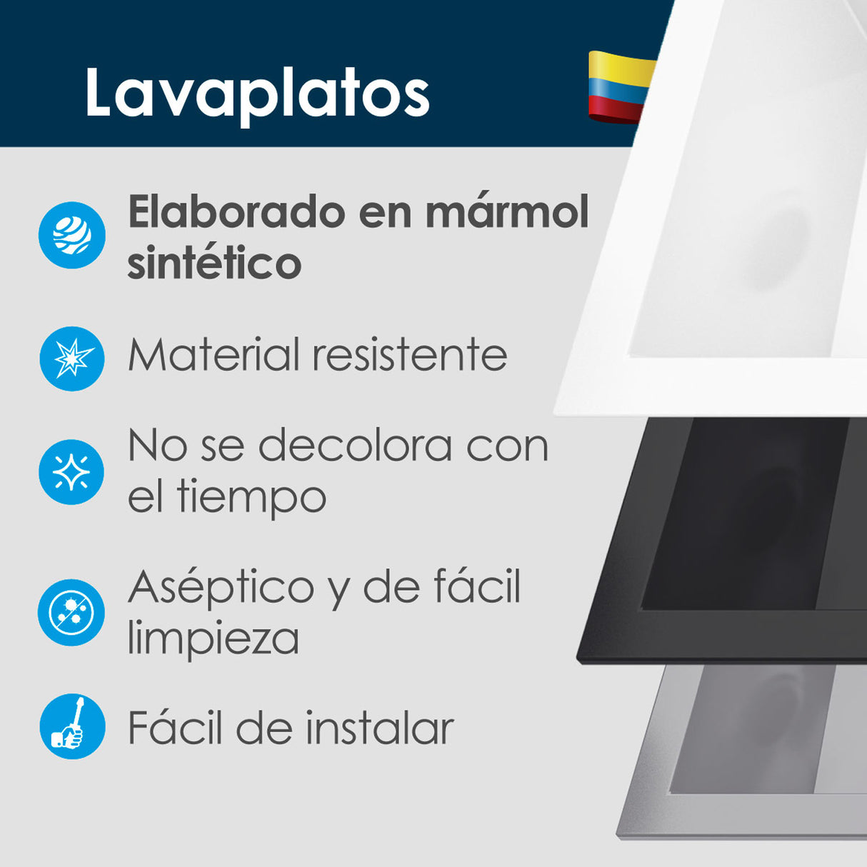Lavaplatos Koa Sencillo Negro Brillante 51x22cm Sobrepuesto - Lavaplatos | Bylmo