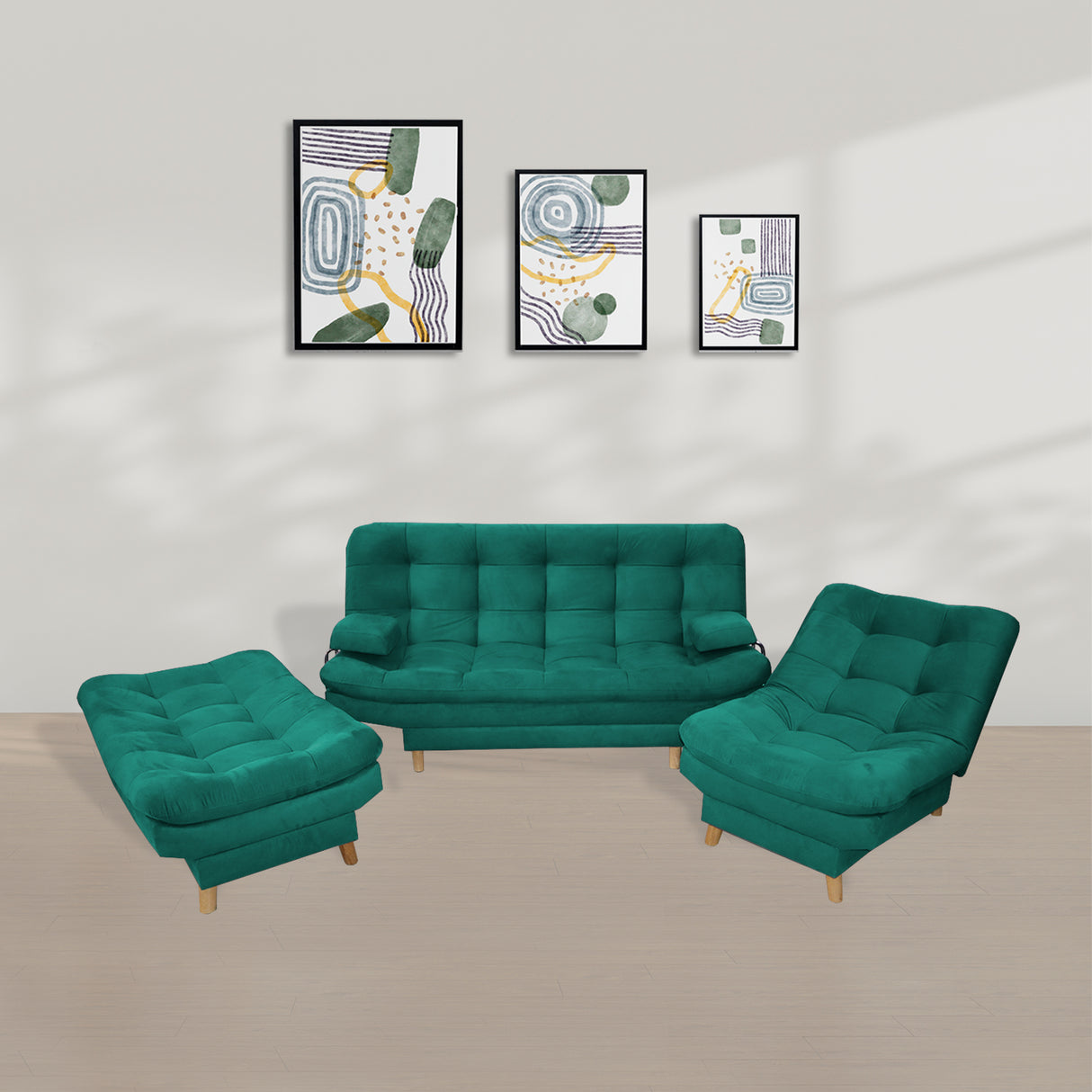 Sala Hauser Verde 185x90cm con Sofacama y Dos Sillas - Sofas y Poltronas | Bylmo