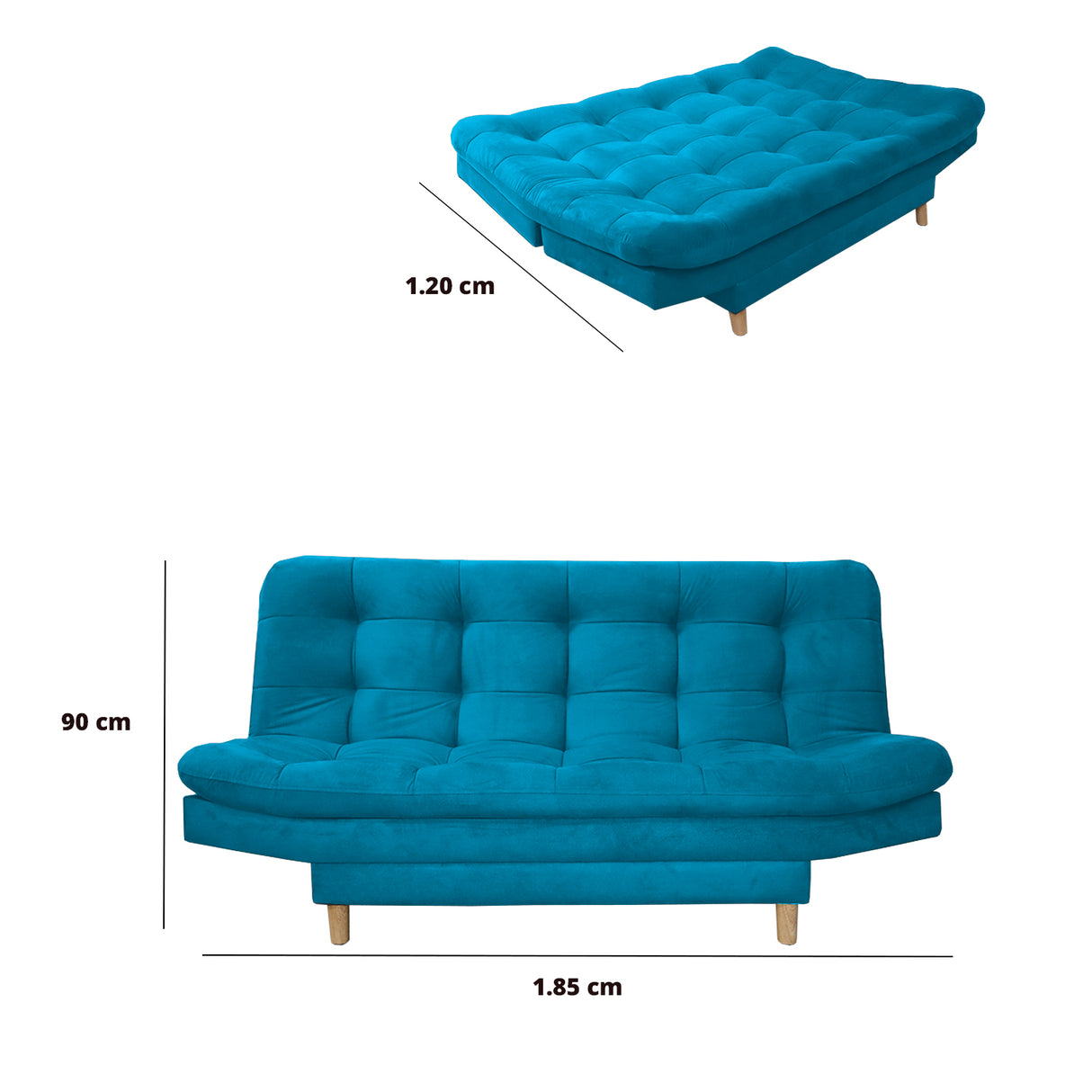 Sofacama Hofmann Turquesa 185x90cm de Tres Puestos - Sofas y Poltronas | Bylmo