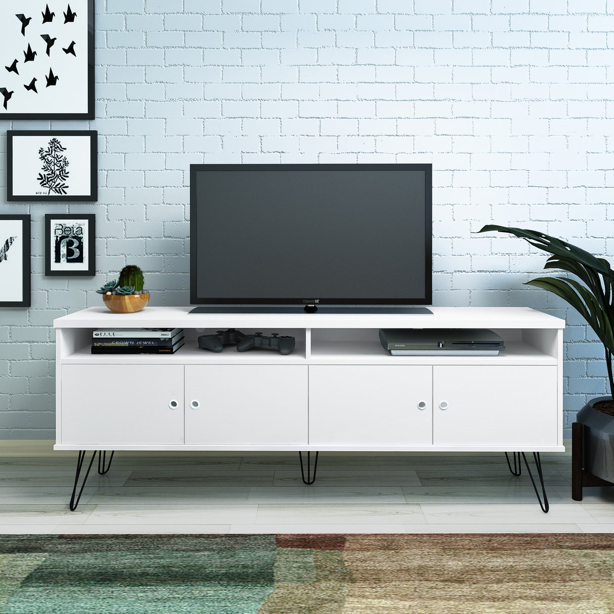 Rack de TV Liberty Blanco 166x12cm Para TV de 60 Pulgadas - Muebles de TV | Bylmo