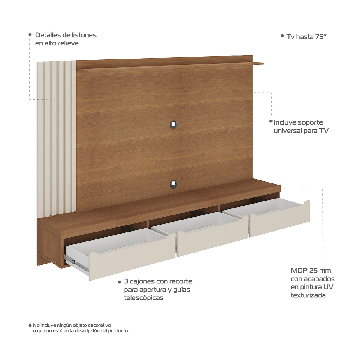 Panel de TV Presence Cerezo 207x22cm Para TV de 75 Pulgadas - Muebles de TV | Bylmo