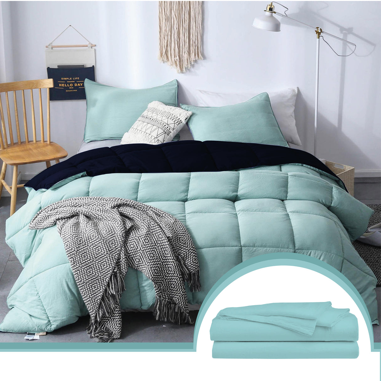Edredón Ondino Aguamarina Azul Oscuro Para Cama Semidoble 120x190cm - Tendidos y Cubrelechos | Bylmo