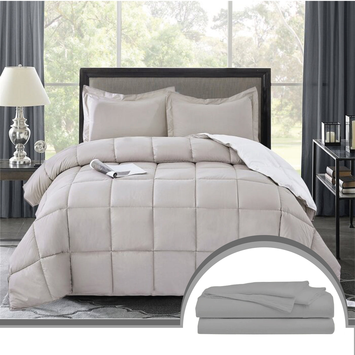 Edredón Ondino Gris Claro Blanco Para Cama Doble 140x190cm - Tendidos y Cubrelechos | Bylmo