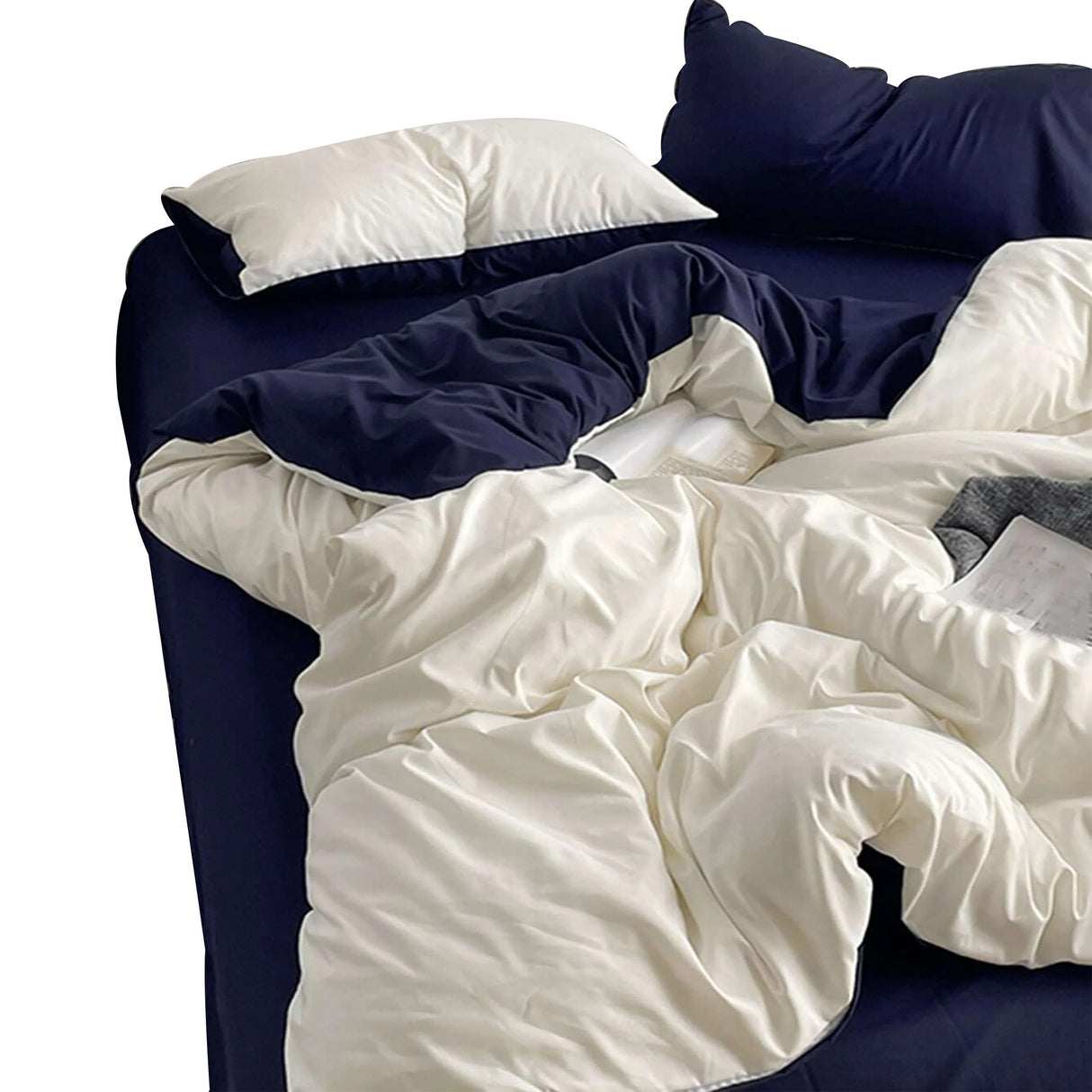 Duvet Lilis Azul Oscuro Blanco Para Cama Queen 160x190cm - Tendidos y Cubrelechos | Bylmo