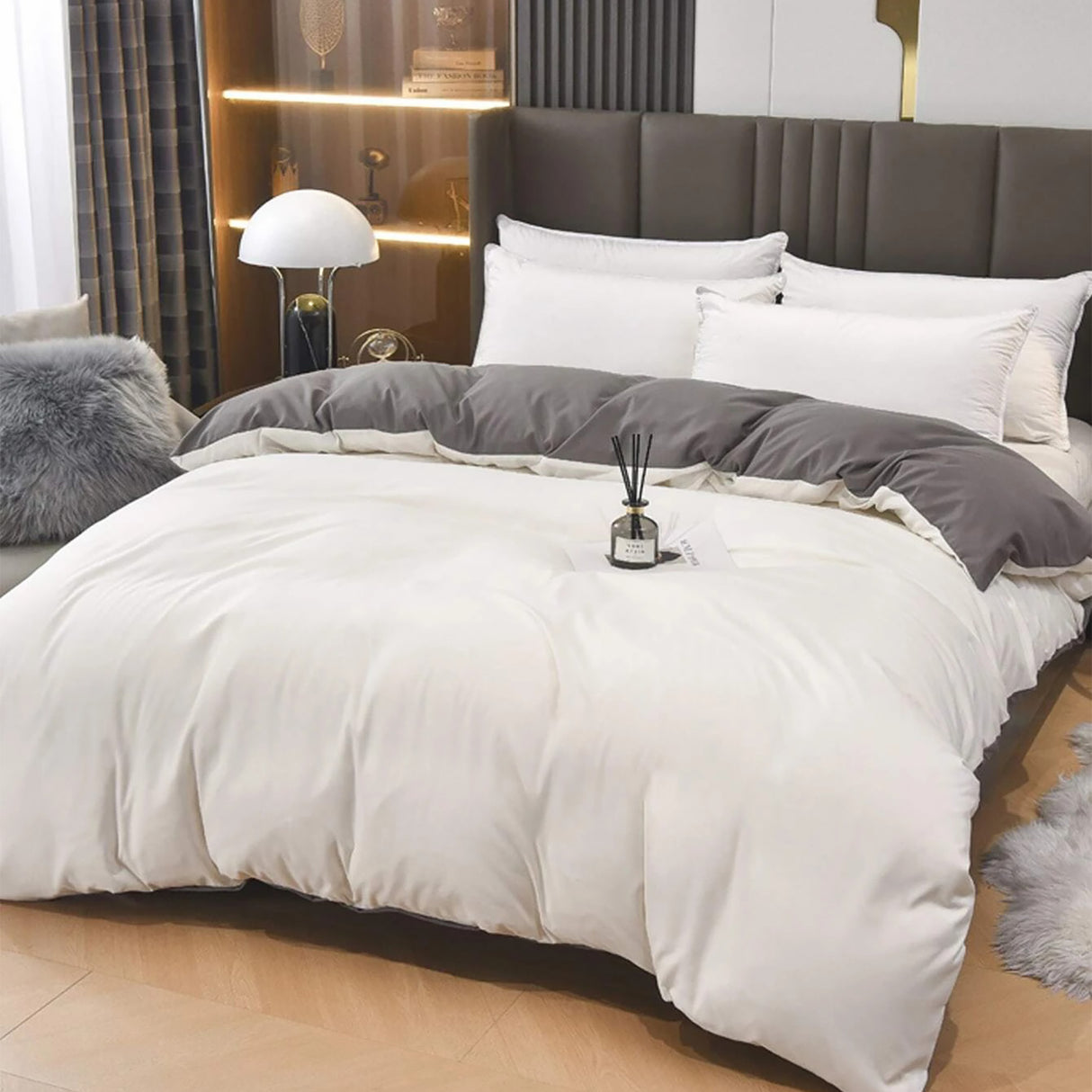 Duvet Lilis Blanco Gris Oscuro Para Cama Sencilla 90x190cm - Tendidos y Cubrelechos | Bylmo