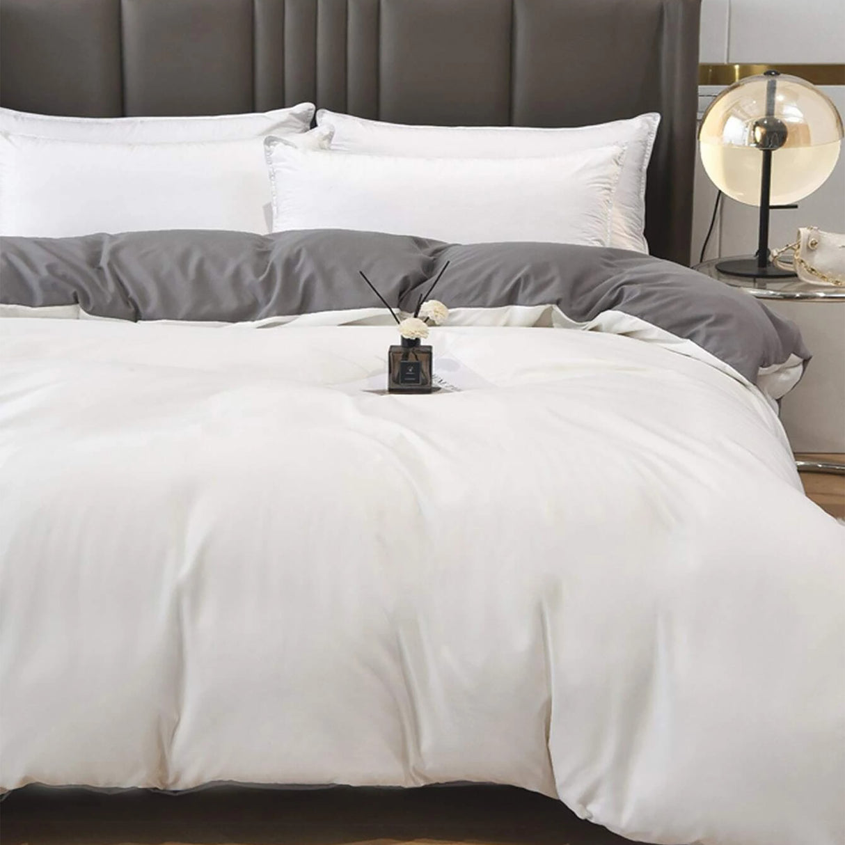 Duvet Lilis Blanco Gris Oscuro Para Cama Semidoble 120x190cm - Tendidos y Cubrelechos | Bylmo