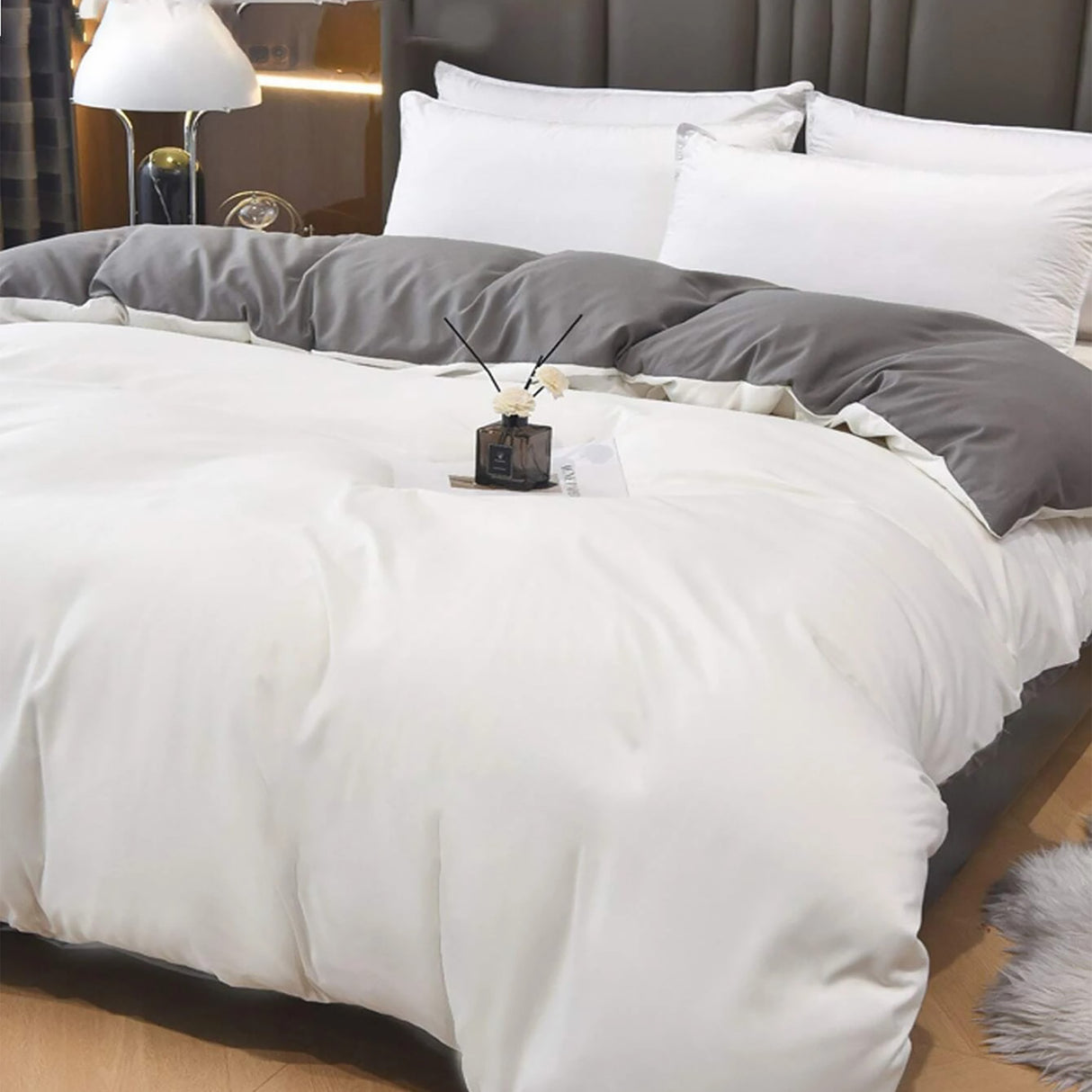 Duvet Lilis Blanco Gris Oscuro Para Cama Doble 140x190cm - Tendidos y Cubrelechos | Bylmo