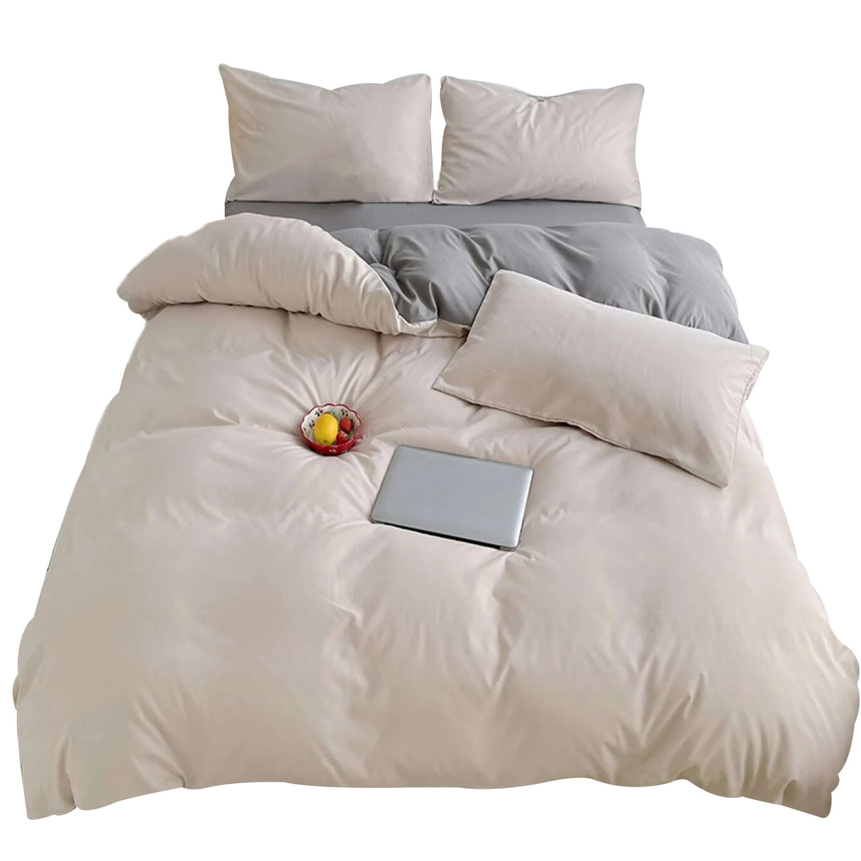 Duvet Lilis Crema Gris Para Cama Sencilla 90x190cm - Tendidos y Cubrelechos | Bylmo