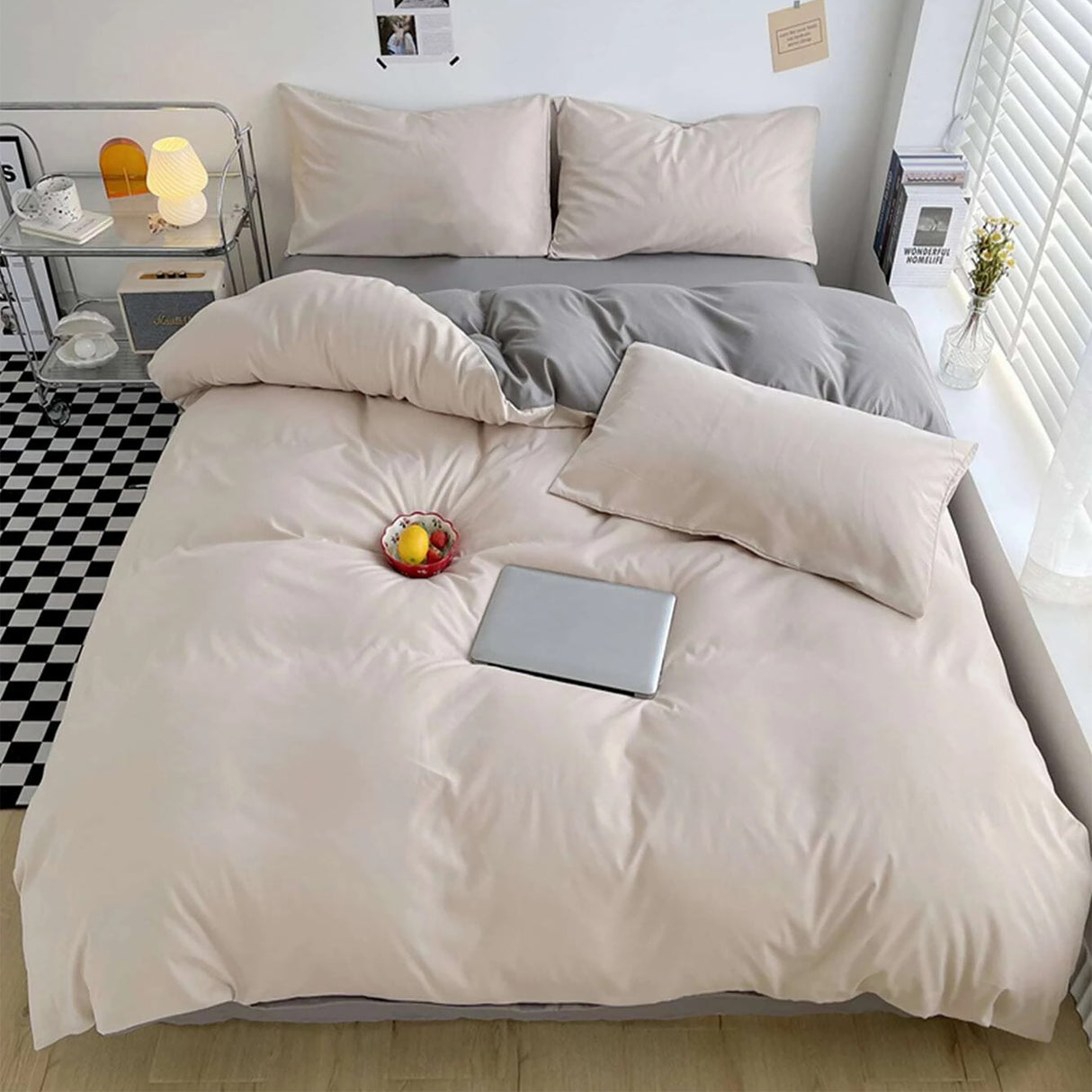 Duvet Lilis Crema Gris Para Cama Sencilla 90x190cm - Tendidos y Cubrelechos | Bylmo