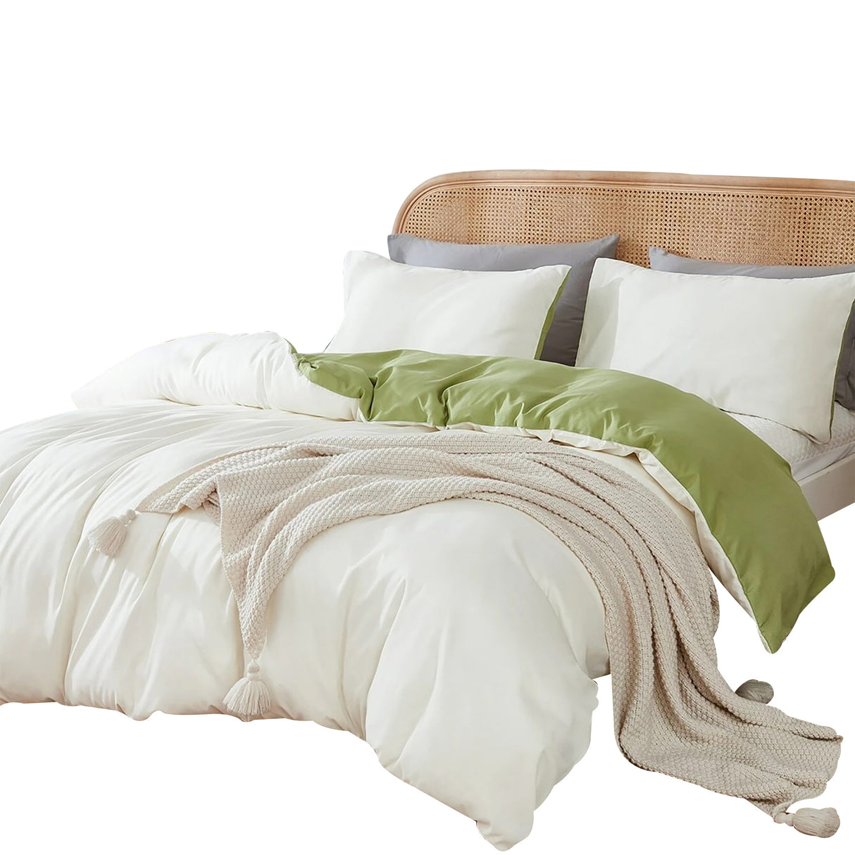 Duvet Lilis Crema Verde Para Cama Semidoble 120x190cm - Tendidos y Cubrelechos | Bylmo