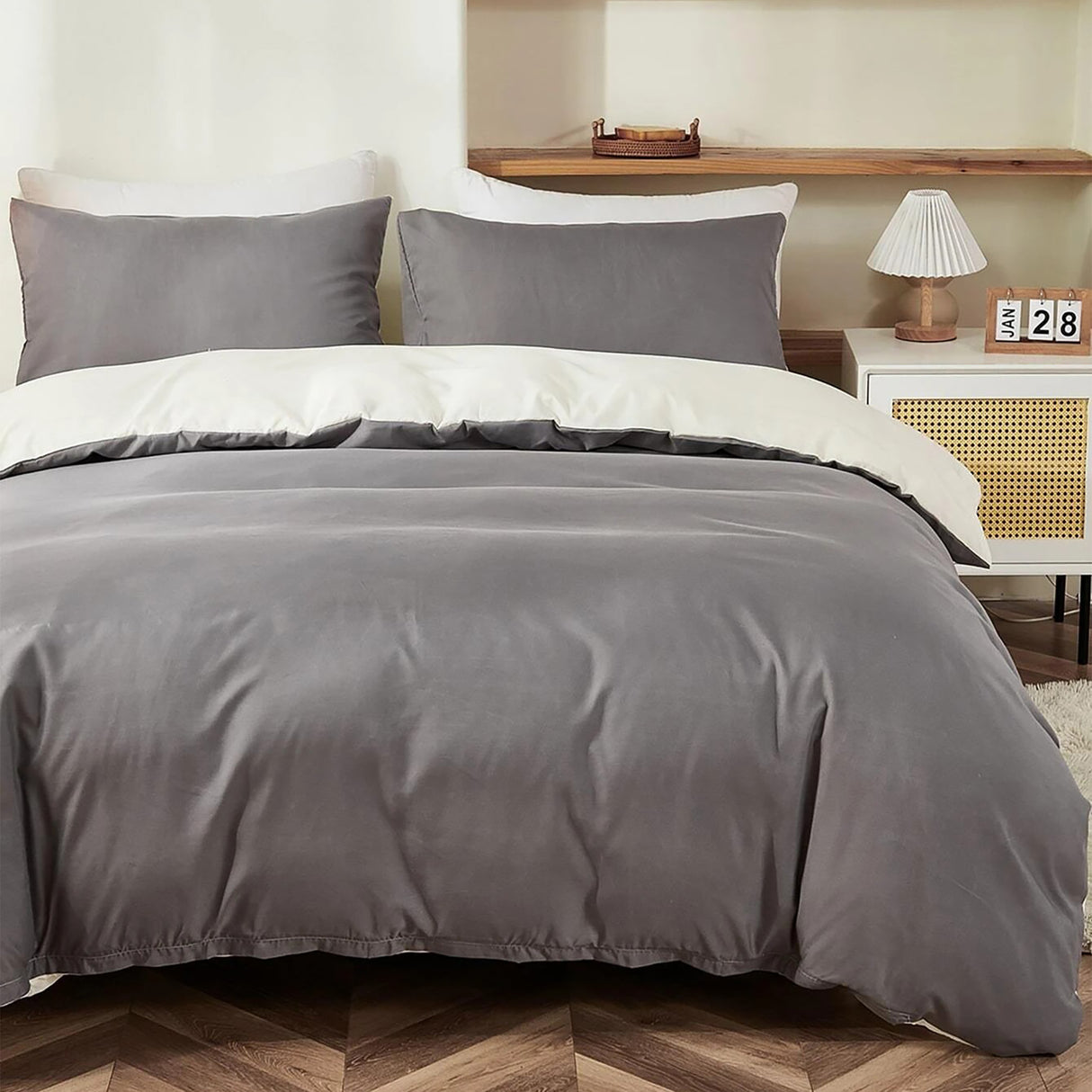Duvet Lilis Gris Oscuro Crema Para Cama Queen 160x190cm - Tendidos y Cubrelechos | Bylmo