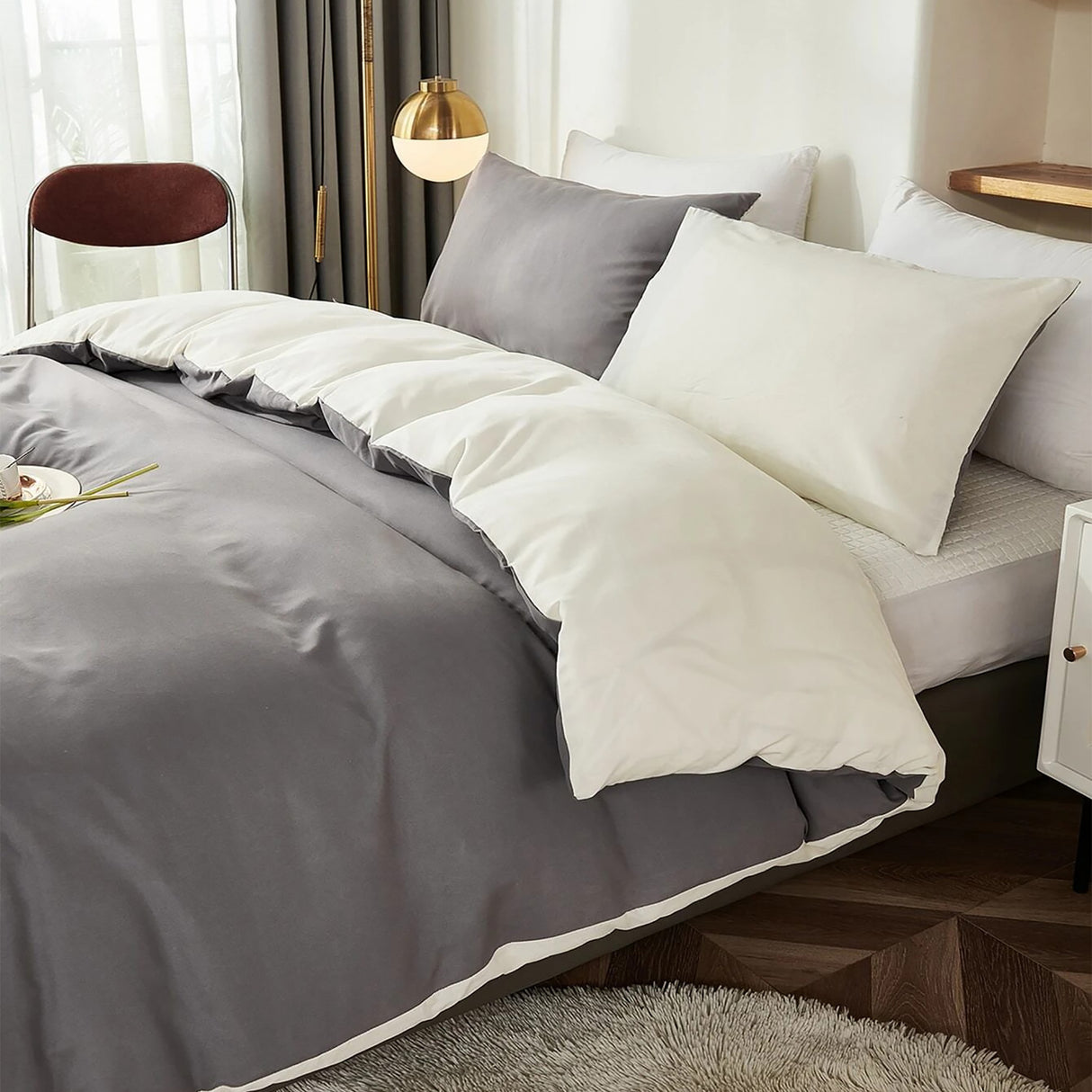 Duvet Lilis Gris Oscuro Crema Para Cama Queen 160x190cm - Tendidos y Cubrelechos | Bylmo