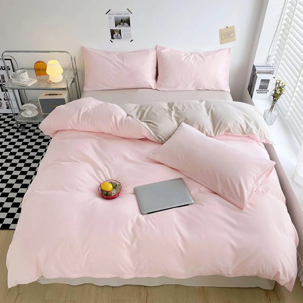Duvet Lilis Rosado Gris Claro Para Cama Semidoble 120x190cm - Tendidos y Cubrelechos | Bylmo