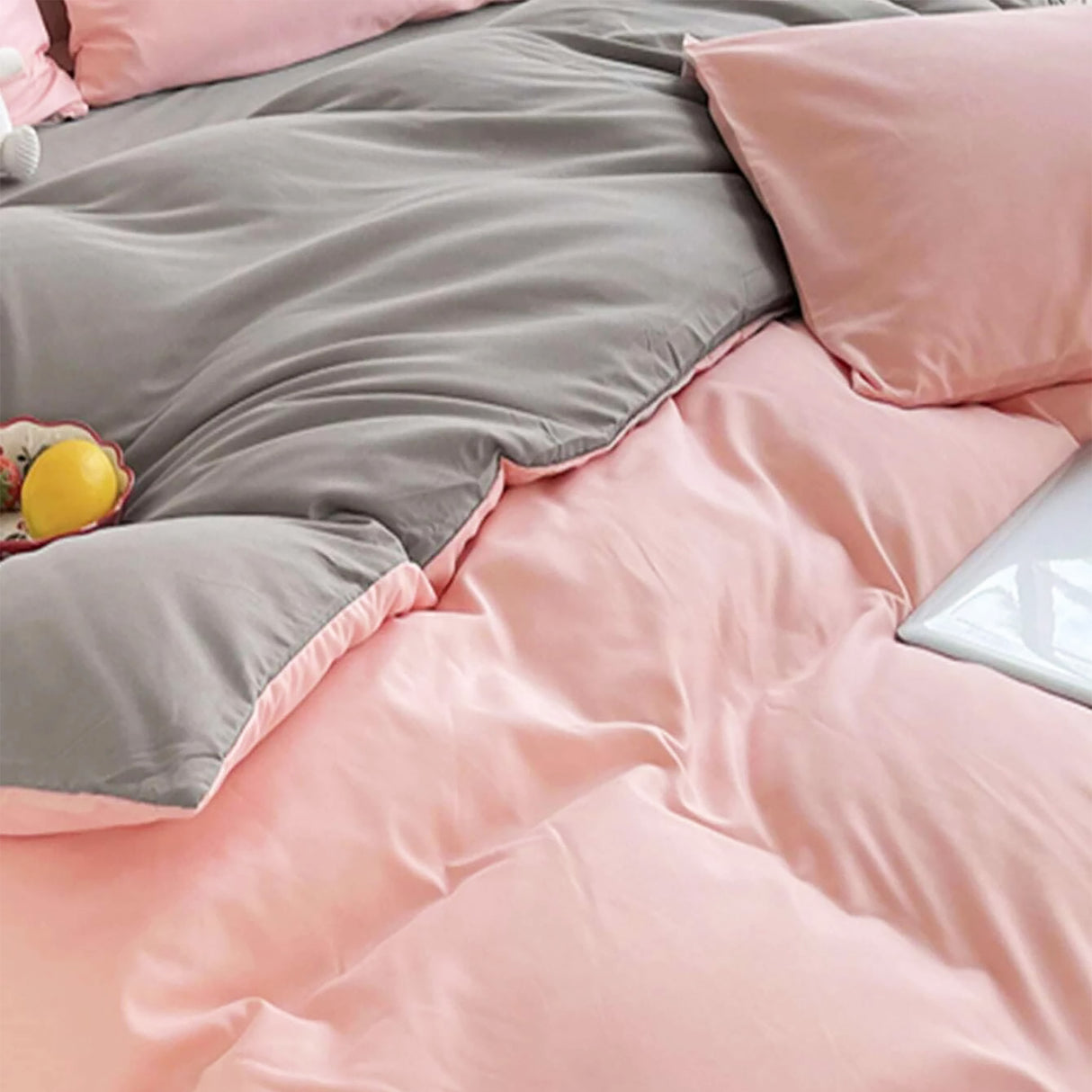 Duvet Lilis Rosado Gris Oscuro Para Cama Sencilla 90x190cm - Tendidos y Cubrelechos | Bylmo