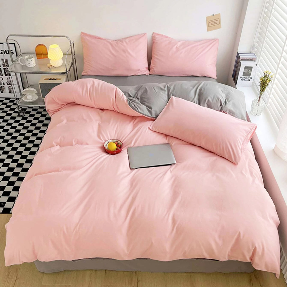 Duvet Lilis Rosado Gris Oscuro Para Cama Queen 160x190cm - Tendidos y Cubrelechos | Bylmo