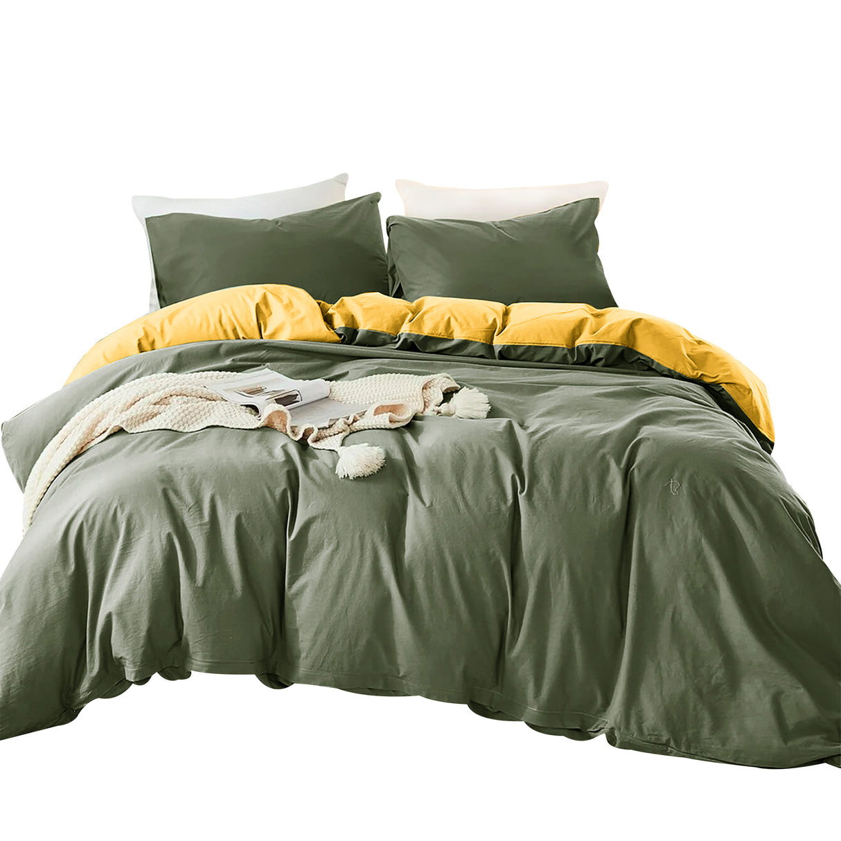 Duvet Lilis Verde Militar Mostaza Para Cama Queen 160x190cm - Tendidos y Cubrelechos | Bylmo