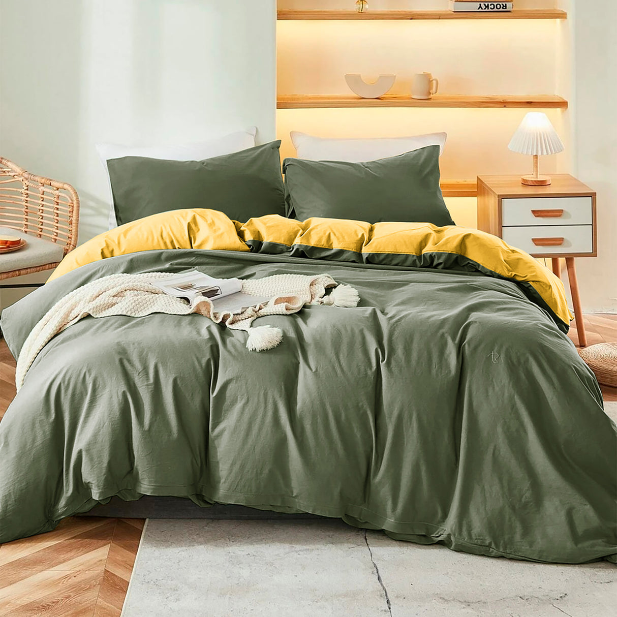 Duvet Lilis Verde Militar Mostaza Para Cama King 200x190cm - Tendidos y Cubrelechos | Bylmo