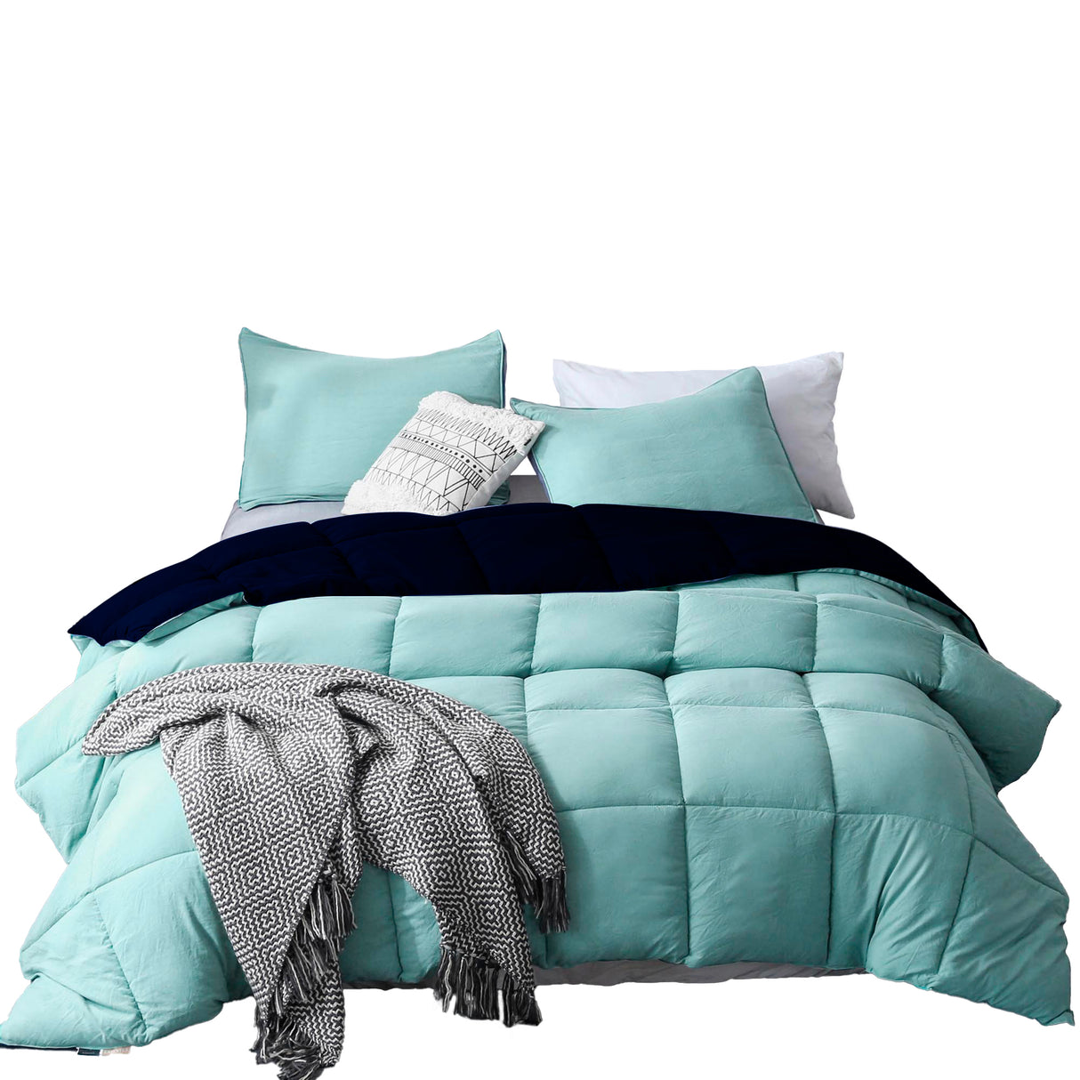 Edredón Cotona Azul Claro Azul Oscuro Para Cama Semidoble 120x190cm - Tendidos y Cubrelechos | Bylmo