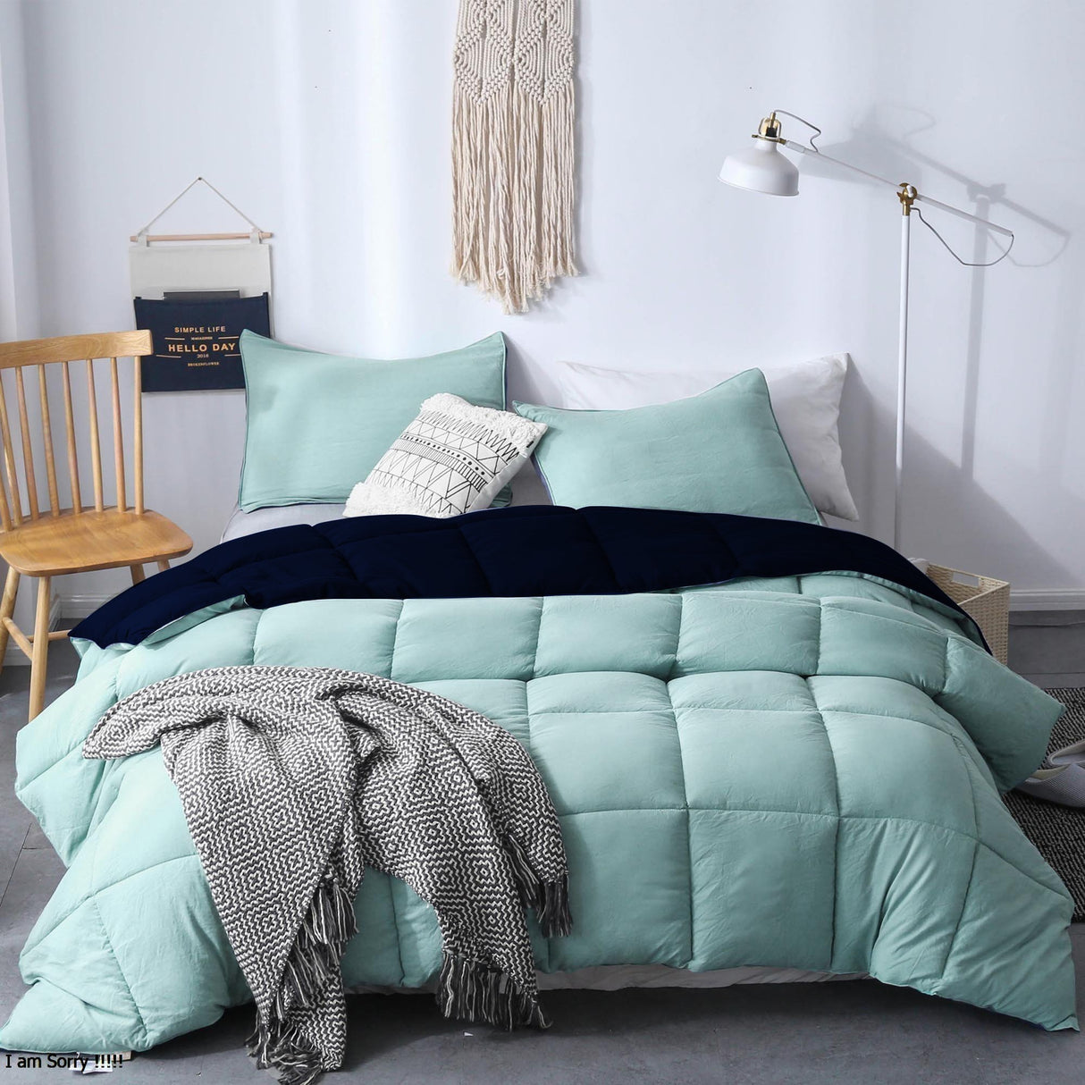 Edredón Cotona Azul Claro Azul Oscuro Para Cama Semidoble 120x190cm - Tendidos y Cubrelechos | Bylmo